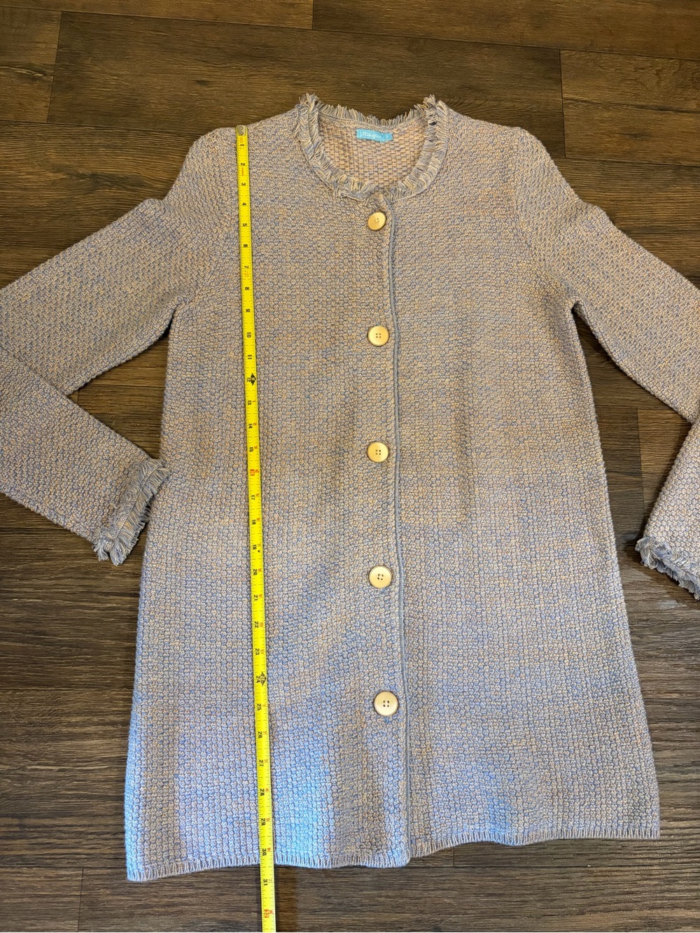 J. McLaughlin Women’s Woven Fringe Long Nan Cardigan Old Money Gray Size Small - Picture 7 of 10